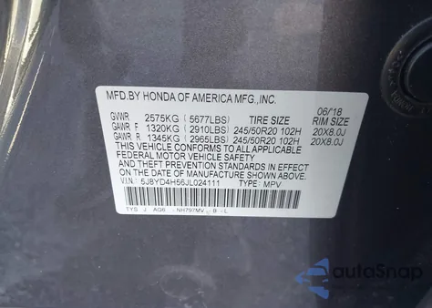 2018 Acura Mdx Technology Package Acurawatch Plus Pkg from USA, damaged, VIN 5J8YD4H56JL024111